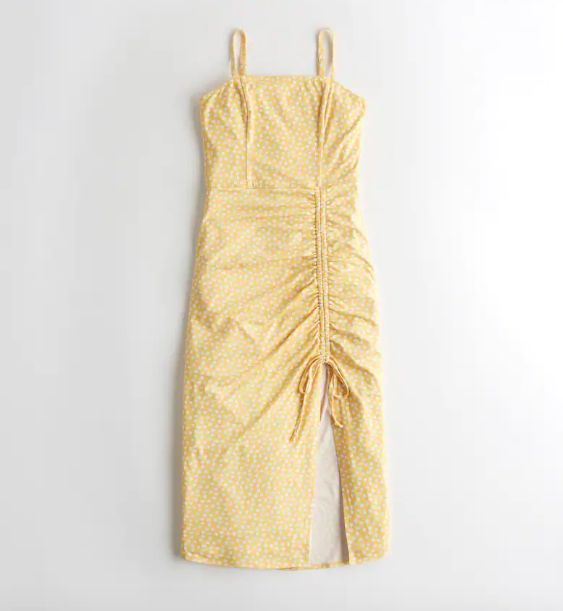 Yellow Split Midi Dress